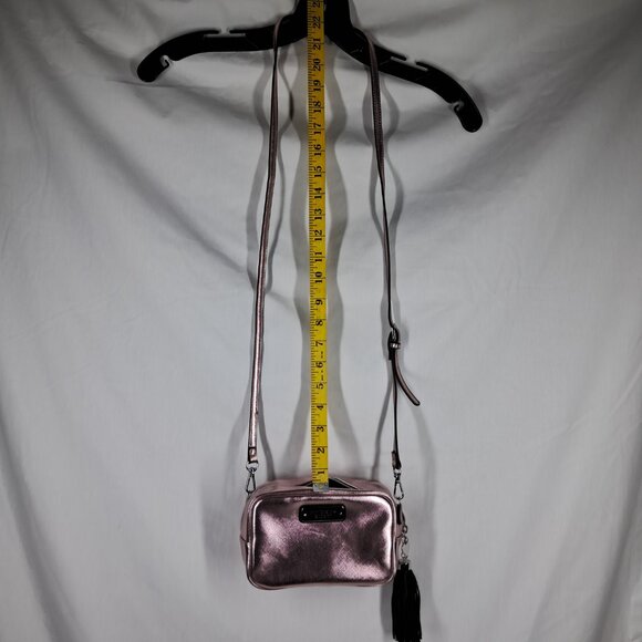 Victoria's Secret Metallic Rose Pink Small Crossbody Tassel Purse Clutch - Picture 14 of 15
